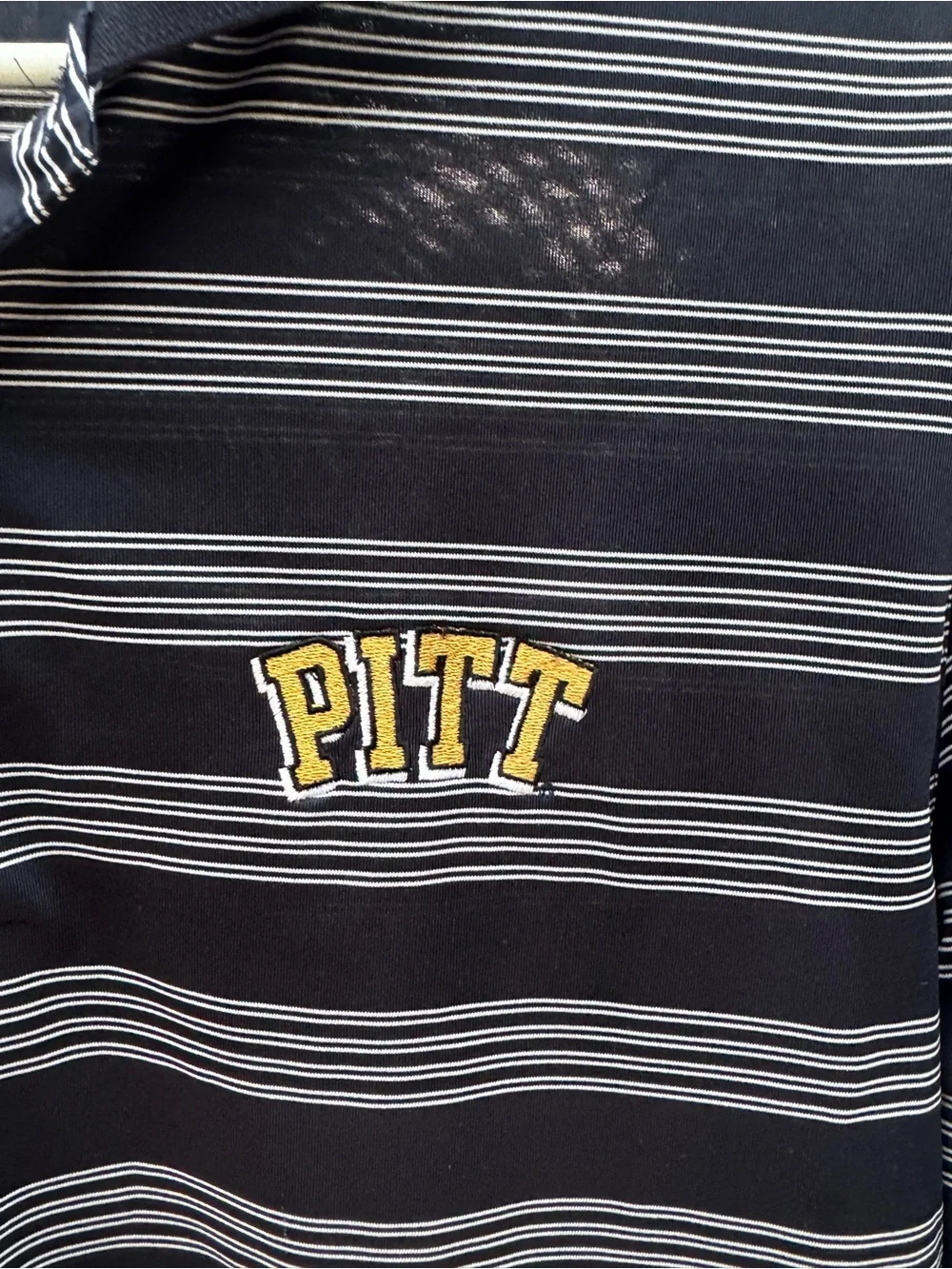 University of Pitt Panthers Shirt Polo Mens Nike Golf Dri Fit Striped Med Blue
